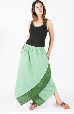 Green Layered Khadi Skirt, Size : XL, XS