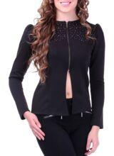 Womens Black Crystal Studded Jacket, Technics : Plain Dyed