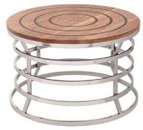 Black Strip Wooden Round Top Stainless Steel Coffee Table