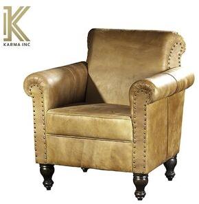 Leather Arm Chair, Color : Brown finish