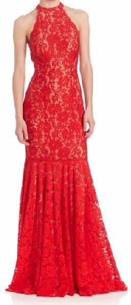 Red Halter Lace Gown