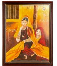 2 Ladies Glass Canvas Oil Painting, Style : Abstract