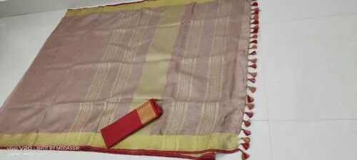 Silk Unstitched Border PURE LINEN SAREE, Saree Length : 6.50 m ( with blouse piece )