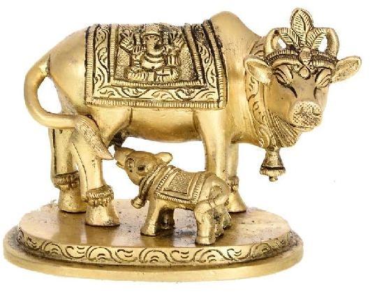 Brass Holy Kamdhenu Cow and Calf Figurine
