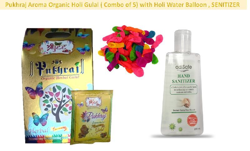 Pahal  Holi Pukhraj Combo Set of 5 &amp;amp; Holi Water Balloon 100 pcs with Senitizer