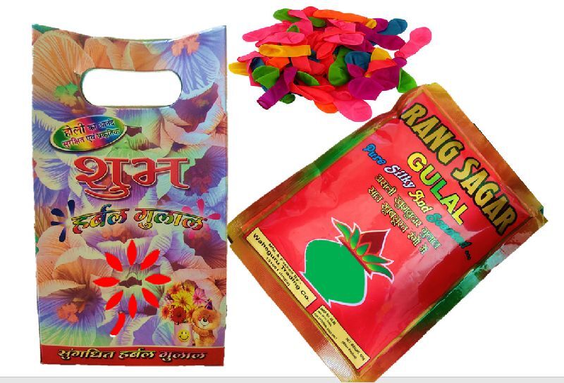 Pahal  Red and Green Gulal 200 gram with Holi Water Balloon 100 pieces