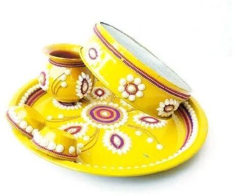 Stainless Steel Karwa Chauth Thali Set, Color : Yellow, Green, Blue