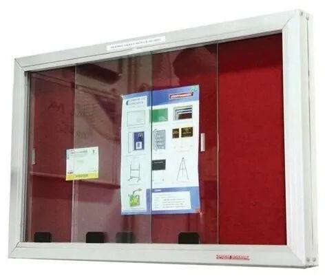 Durable Aluminium Sliding Glass Notice Board, Color : Red