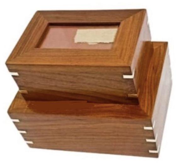 Brown Rectangle Plain Polished SAS74006 Wooden Urn Box, Style : Modern