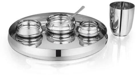 Stainless Steel Hotel Thali Set, For Home, Color : Silver