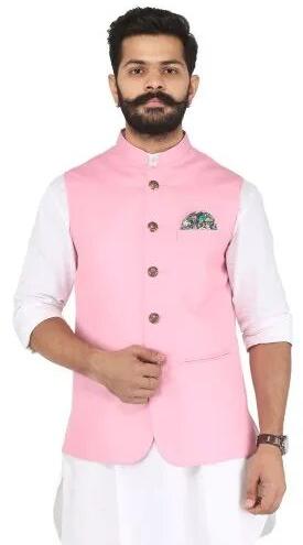 Plain Pink Nehru Jacket, Size : S, M, XL