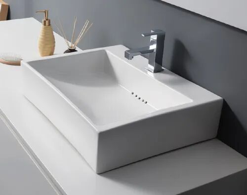 Bathero Plain Ceramic table top wash basin, Shape : Rectangular