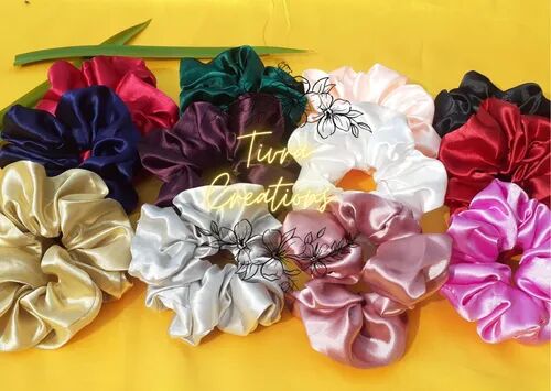 Tivra Creation Multicolour Silk Satin Hair Scrunchies, Packaging Size : 12 Pieces