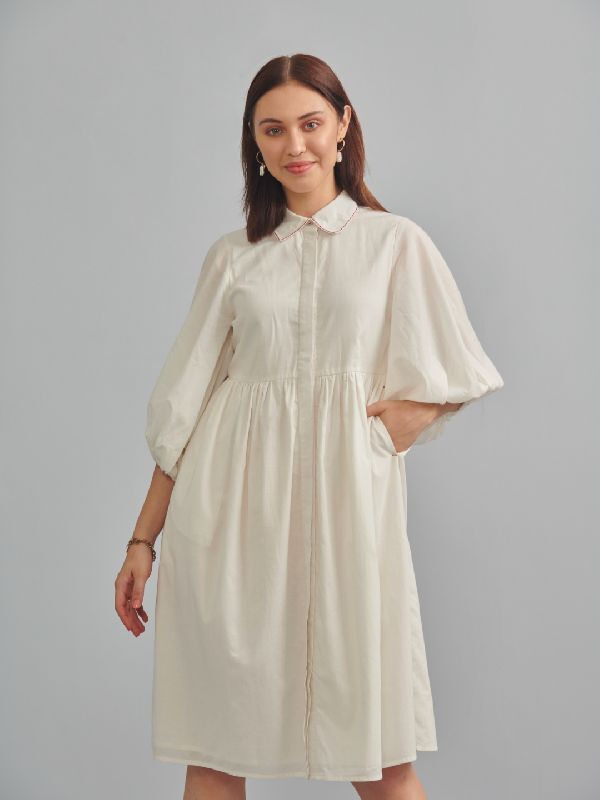 Cotton Button Down Midi Dress, Size : XS, L, XL, XXL