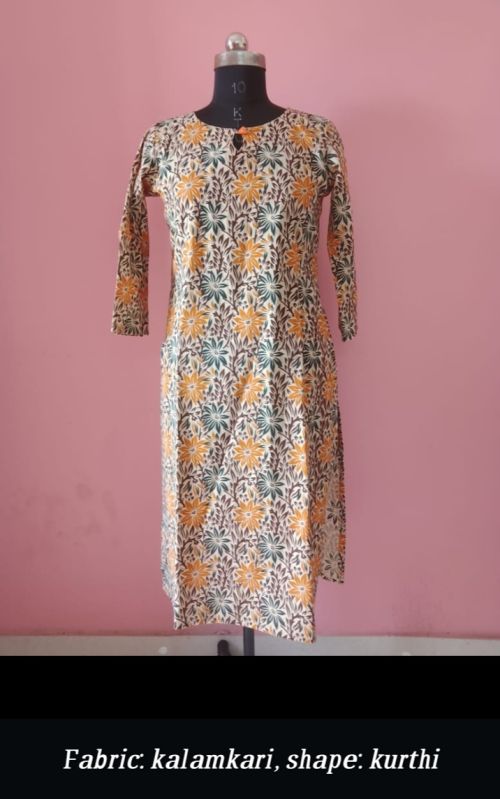 Half Sleeve Printed Ladies Kalamkari Cotton Frock, Feature : Easily Washable, Comfortable, Anti-Wrinkle