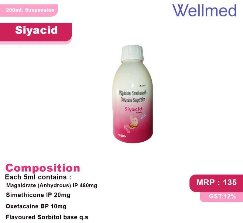 Siyacid magaldrate simethicone oxetacaine syrup, Packaging Size : 200 ml
