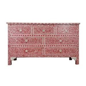 Mother Of Pearl Inlay Classic Red Chest Drawer Dresser