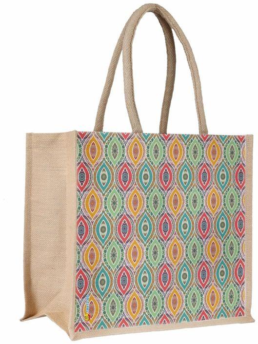 2023 Hot Selling GMS Enter. Multicolor Jute Bag For Women and Men Lunch Bag With Zip and Handle (Flower Blue)