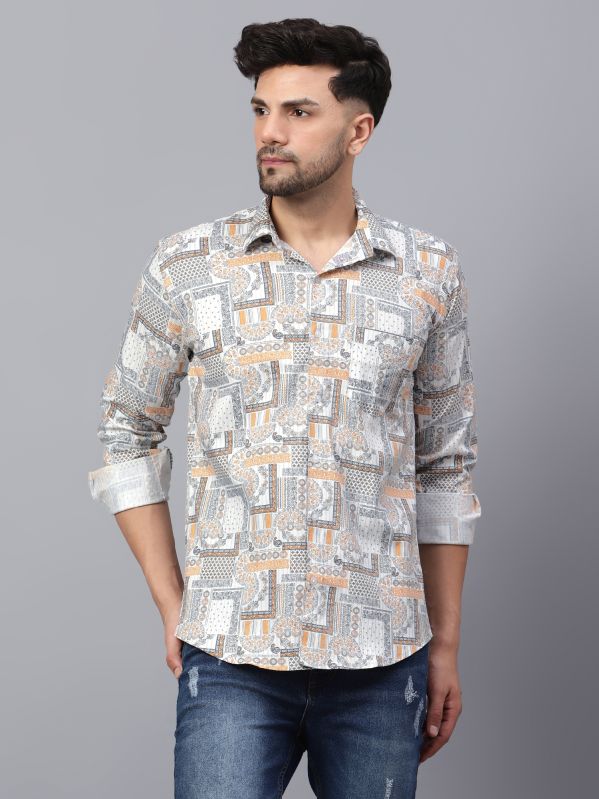 CARROT ORANGE TANGY PAISLEY PRINTED CASUAL SHIRT