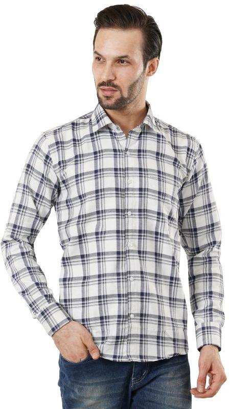 WHITE GREY ARROGANT CHECK TWILL CASUAL SHIRT