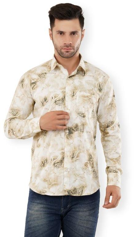 NUTTY BROWN ABSTRACT PRINTED CASUAL SHIRT