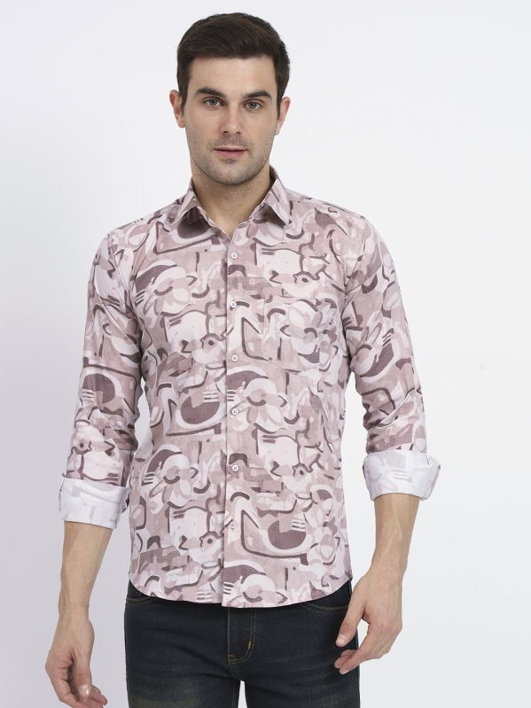 ROSY BROWN MAJESTIC GEO-ABSTRACT PRINTED CASUAL SHIRT