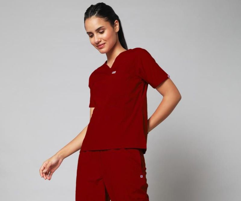 Women Maroon Essential Medical Scrub Suit