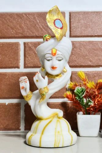 Decorative Pankh Krishna Marble Statue, Packaging Type : Carton Box