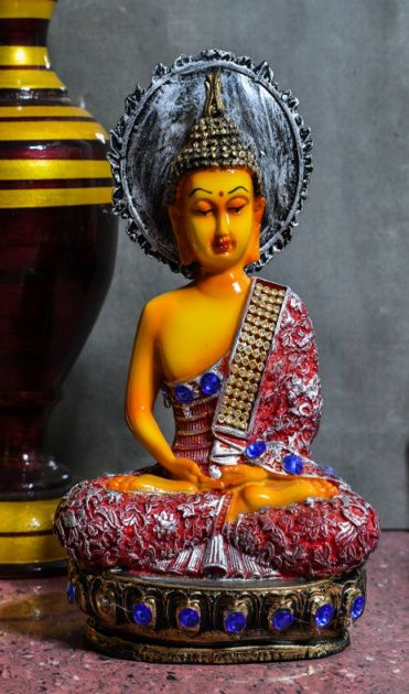Lord Buddha with Chakra Statue, for Decoration, Packaging Type : Thermocol Box