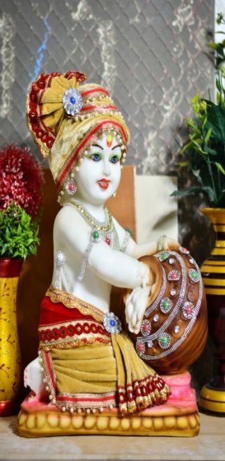 Multicolors Marble Makhan Chor Statue, for Interior Decor, Packaging Type : Carton Box