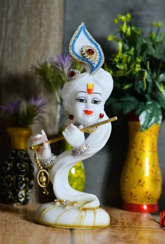 Marble Small Pankh Krishna Statue, for Temple, Interior Decor, Gifting, Packaging Type : Carton Box