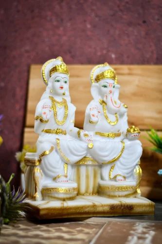 White Polyresin Laxmi Ganesh Statue, for Interior Decor, Packaging Type : Thermocol Box