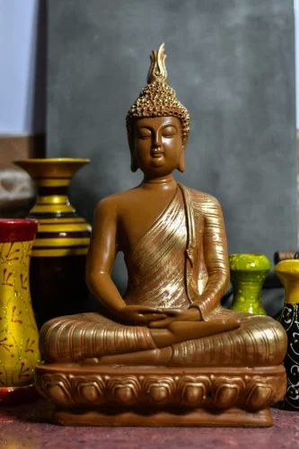 Brown Polyresin Meditating Lord Buddha Statue, for Interior Decor, Packaging Type : Carton Box