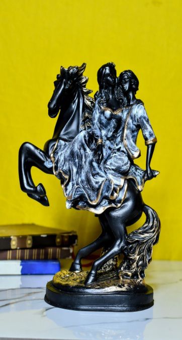 Black Polyresin Running Horse Couple Statue, for Home Decoration, Packaging Type : Thermocol Box