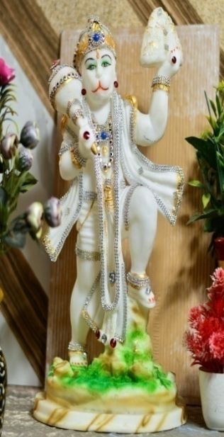 White Veer Hanuman Marble Statue, for Temple, Gifting Purpose, Packaging Type : Thermocol Box