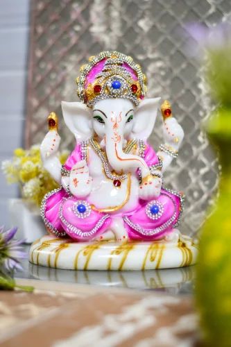 White Marble Ganesh Ji Statue, for Interior Decor, Religious Purpose, Packaging Type : Thermocol Box