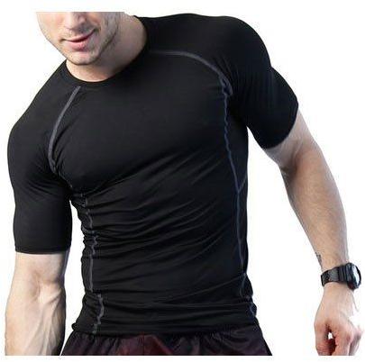 Black Plain Cotton Mens Gym T-Shirt, Sleeves Type : Half Sleeves