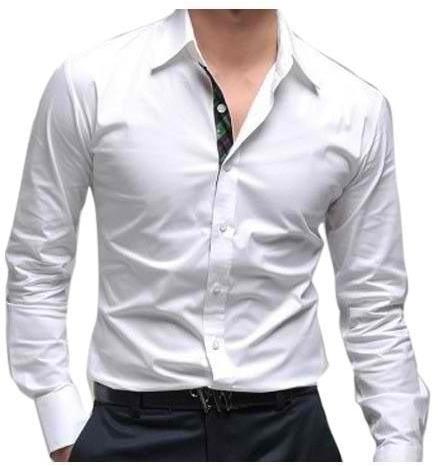 Regular Fit Full Sleeves Plain Collar Neck Cotton Mens White Formal Shirt, Packaging Type : Poly Bag