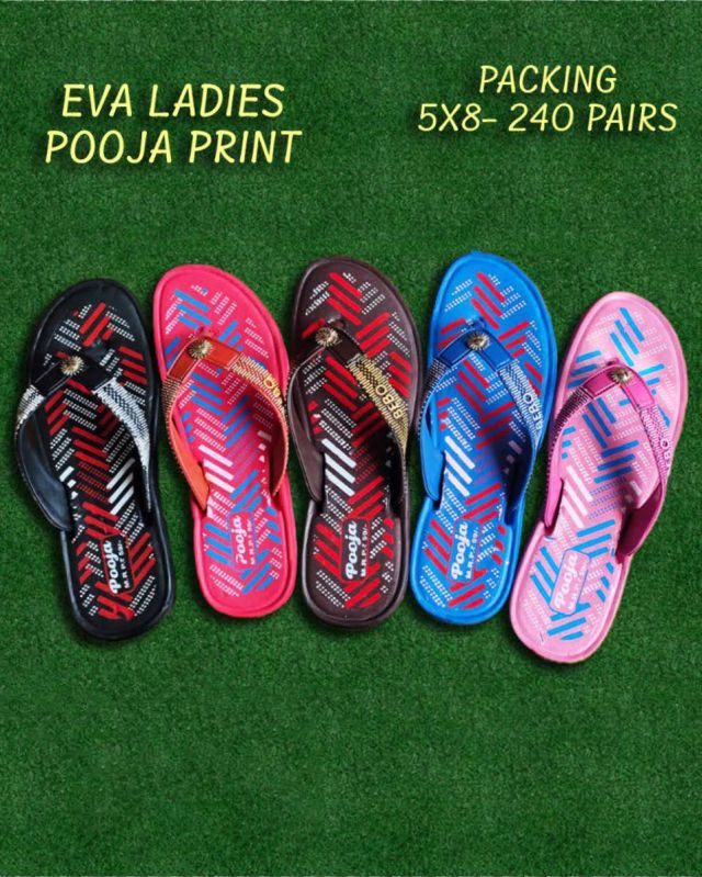 Multicolor Pooja Print Eva Ladies Slipper, for Casual Wear, Size : 5x8 Inch