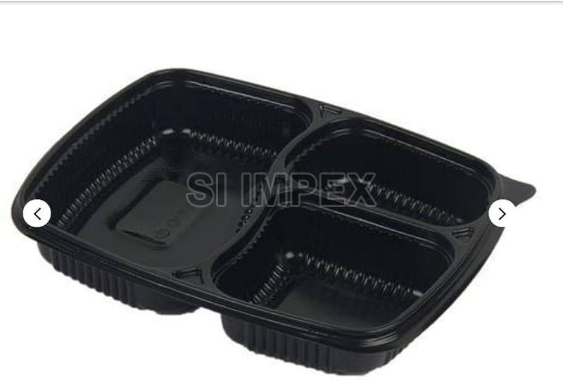 Black Rectangular Plastic 3cp Meal Tray, for Serving Food, Size : Multisize