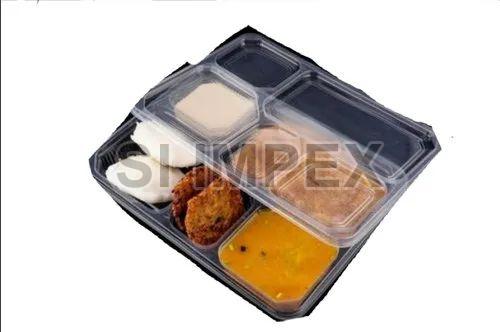 White Rectangular Plastic 5cp Deep Meal Tray, for Serving Food, Size : Multisize