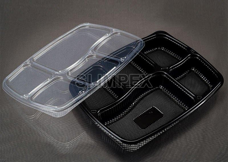 White Rectangular 5cp Meal Tray with Lid, for Serving Food, Size : Multisize