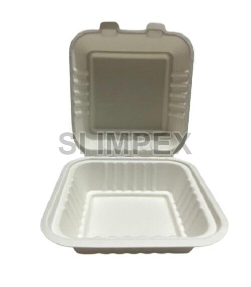 Bright-white Square 6 x 6 Inch Clamshell Box, for Food Packaging