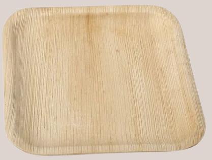 Light Brown 10 Inch Square Areca Leaf Plate, for Serving Food, Packaging Type : Shrink Film Packages