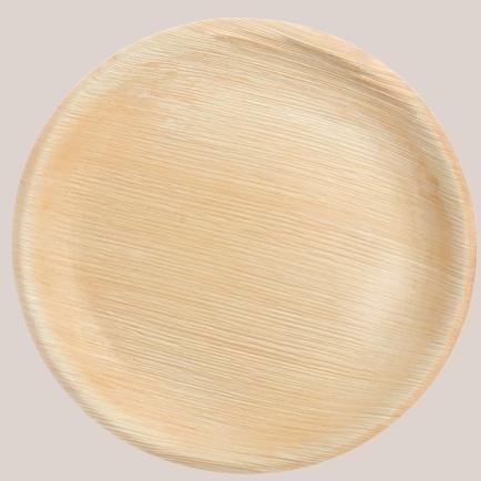 Light Brown 8 Inch Round Areca Leaf Plate, for Serving Food, Packaging Type : Shrink Film Packages