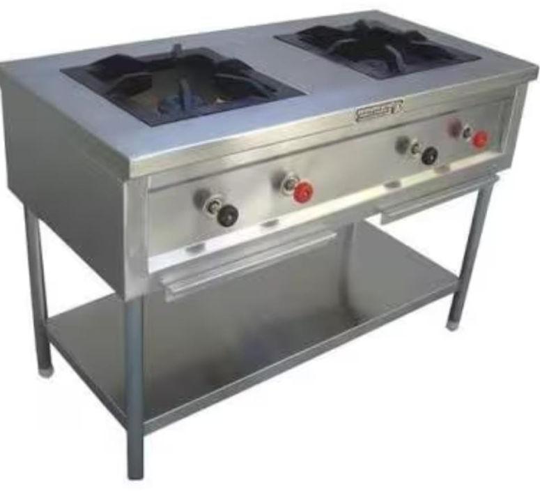Stainless Steel Two Burner Range, for Hotel, Restaurant, Feature : Non Breakable, Easy To Clean, High Eficiency Cooking