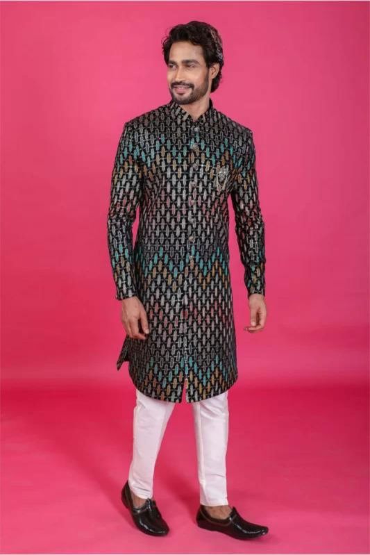 DASHING BLACK WITH MULTICOLOUR PATTERN INDO WESTERN
