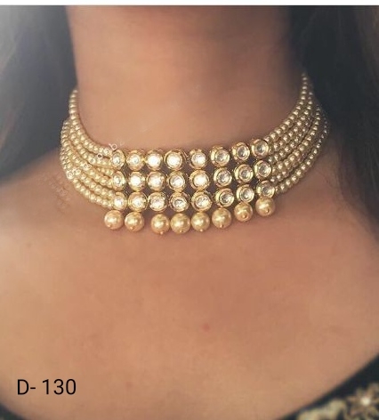 Golden Pearl Kundan Choker Necklace, Occasion : Party Wear, Wedding Wear