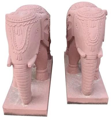 300 Kg Carved Polished Sandstone Pink Elephant Statue, for Exterior Decor