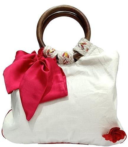 White Shopbag19 Wooden Handles Potli Bags, For Wedding, Shelf Life : 2 Years